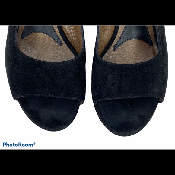 Marni Black Suede Platform PeepToe Slingback Wedge - Picture 8 of 11